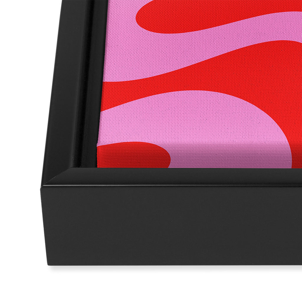 Retro Modern Soft Curves Abstract Pop Pattern in Preppy Pink and Red Framed Canvas Print Gallery Image 3