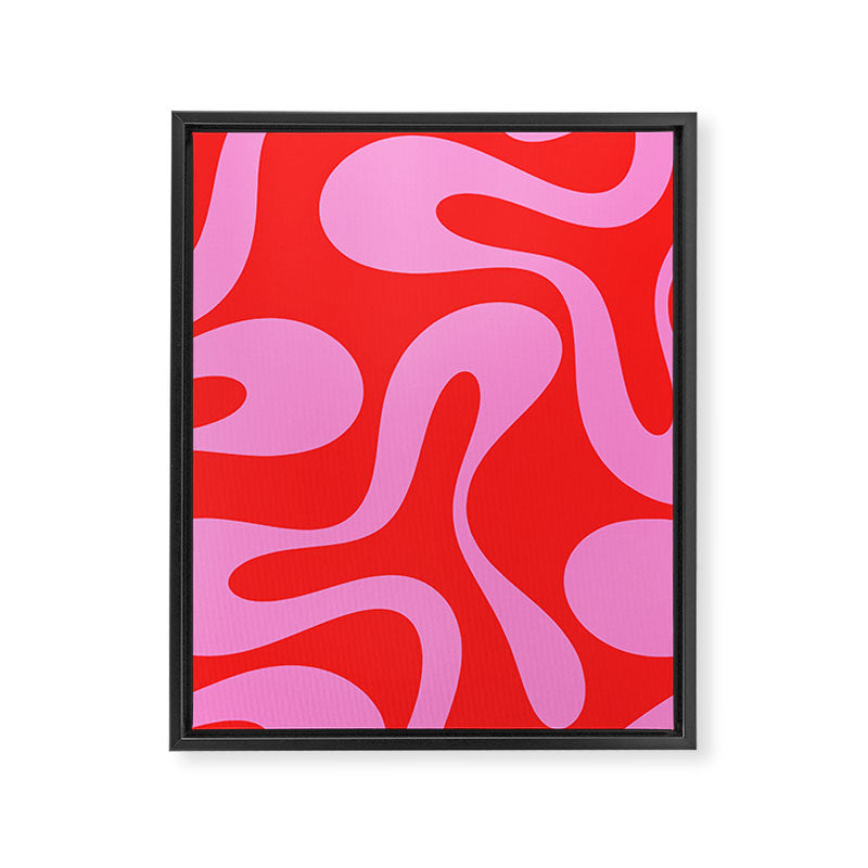 Retro Modern Soft Curves Abstract Pop Pattern in Preppy Pink and Red Framed Canvas Print Gallery Image 8