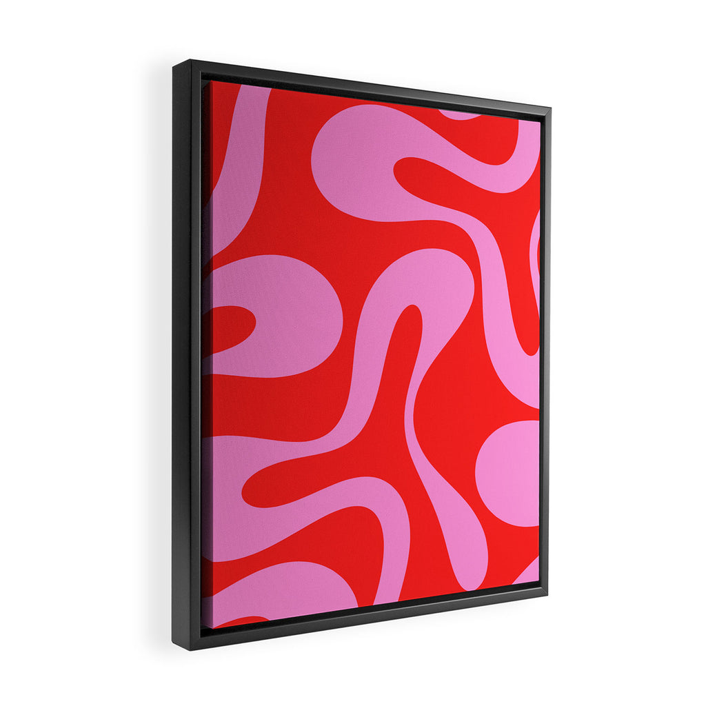 Retro Modern Soft Curves Abstract Pop Pattern in Preppy Pink and Red Framed Canvas Print Gallery Image 2