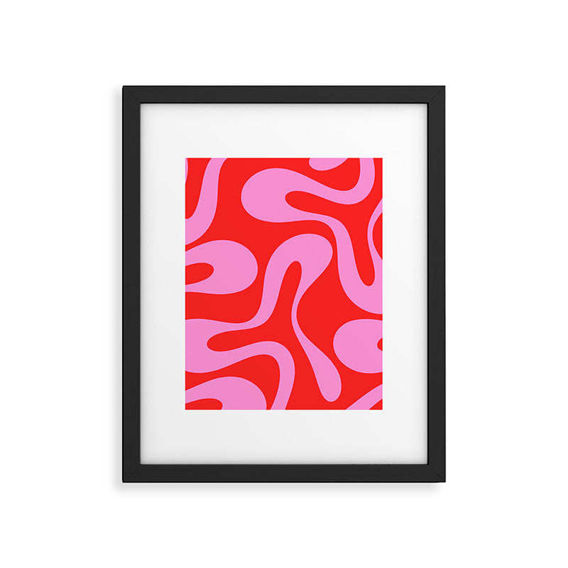 Retro Modern Soft Curves Abstract Pop Pattern in Preppy Pink and Red Framed Art Print Gallery Image 6