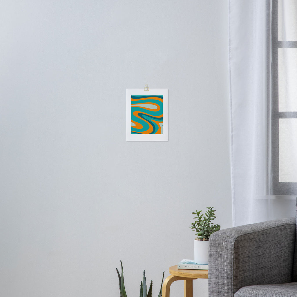 Retro Modern Swirls Abstract Turquoise Teal Orange Art Print Gallery Image 3