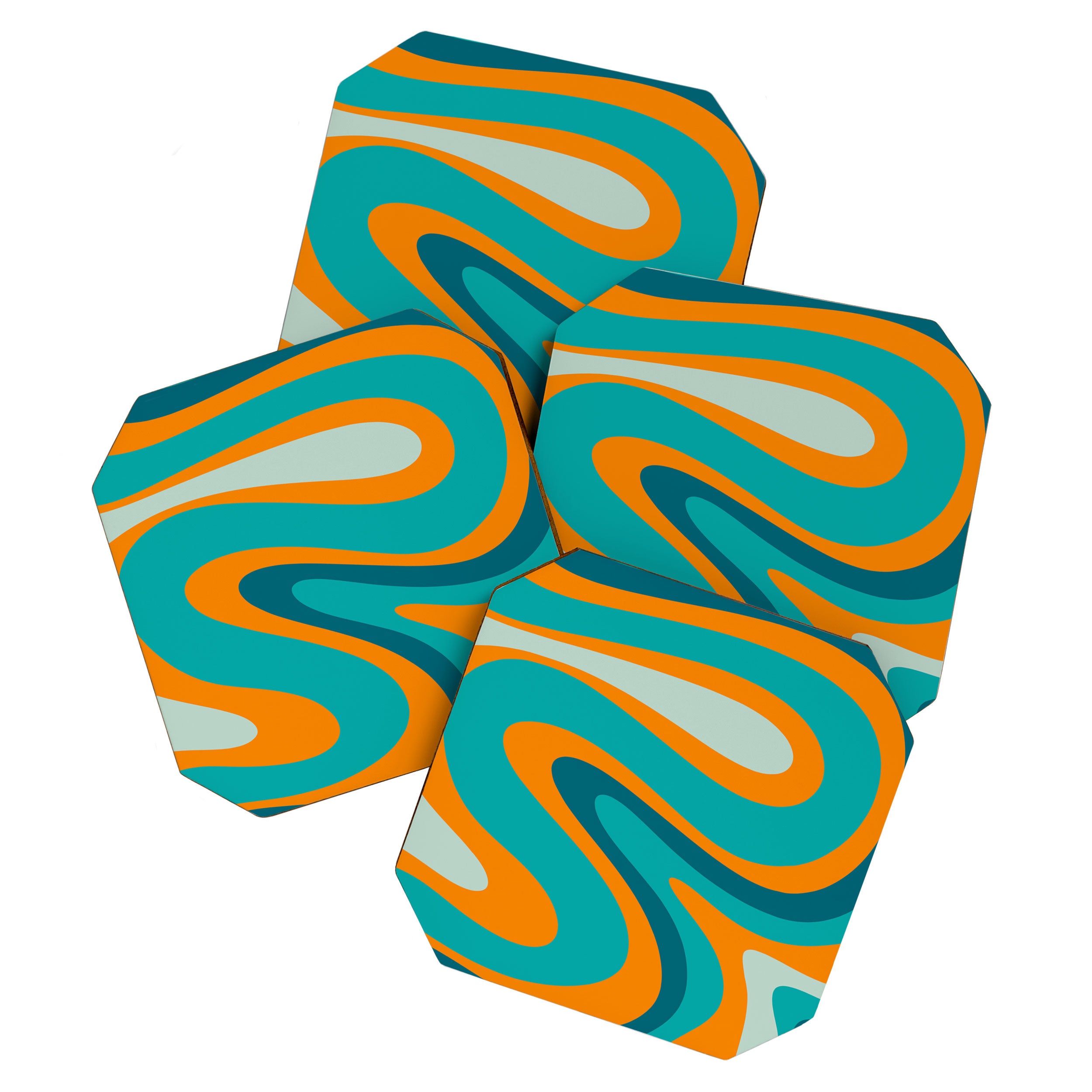 Retro Modern Swirls Abstract Turquoise Teal Orange Coaster Gallery Image 1