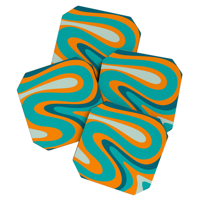 Retro Modern Swirls Abstract Turquoise Teal Orange Coaster Gallery Image 1