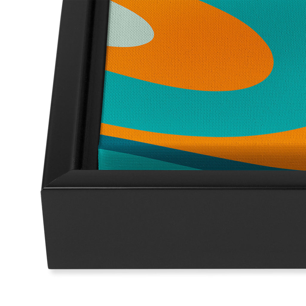 Retro Modern Swirls Abstract Turquoise Teal Orange Framed Canvas Print Gallery Image 3