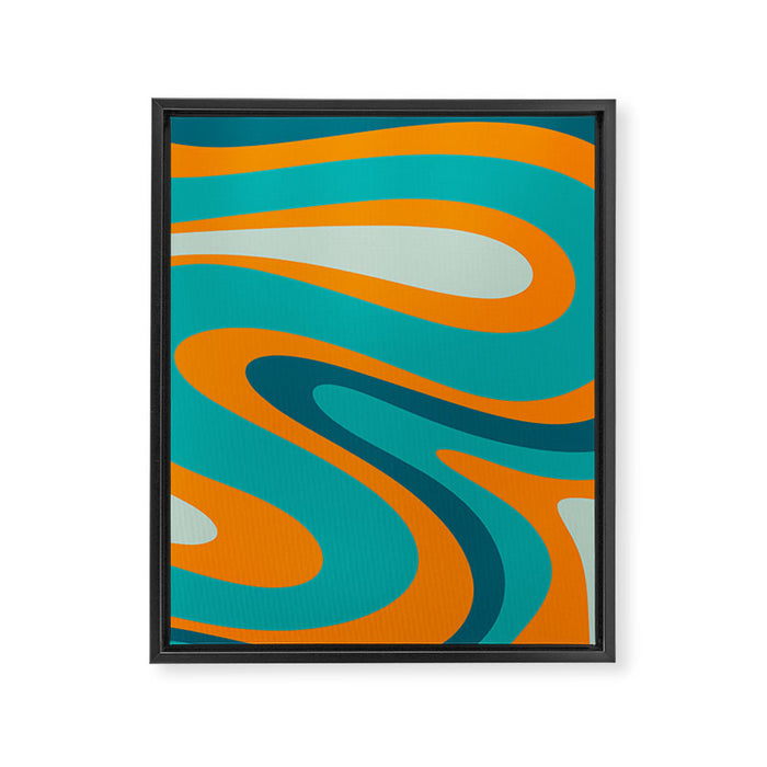 Retro Modern Swirls Abstract Turquoise Teal Orange Framed Canvas Print Gallery Image 1
