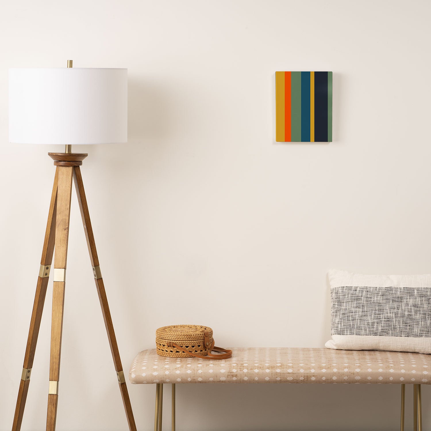 Retro Modern Vertical Stripe Pattern Blue Sage Orange Mustard Canvas Print Gallery Image 2