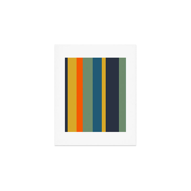 Retro Modern Vertical Stripe Pattern Blue Sage Orange Mustard Art Print Gallery Image 1