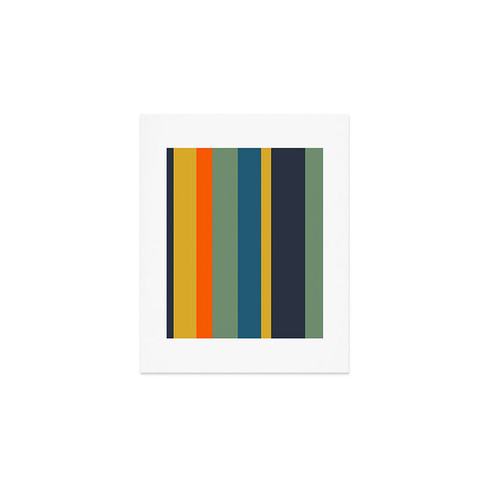 Retro Modern Vertical Stripe Pattern Blue Sage Orange Mustard Art Print Gallery Image 1