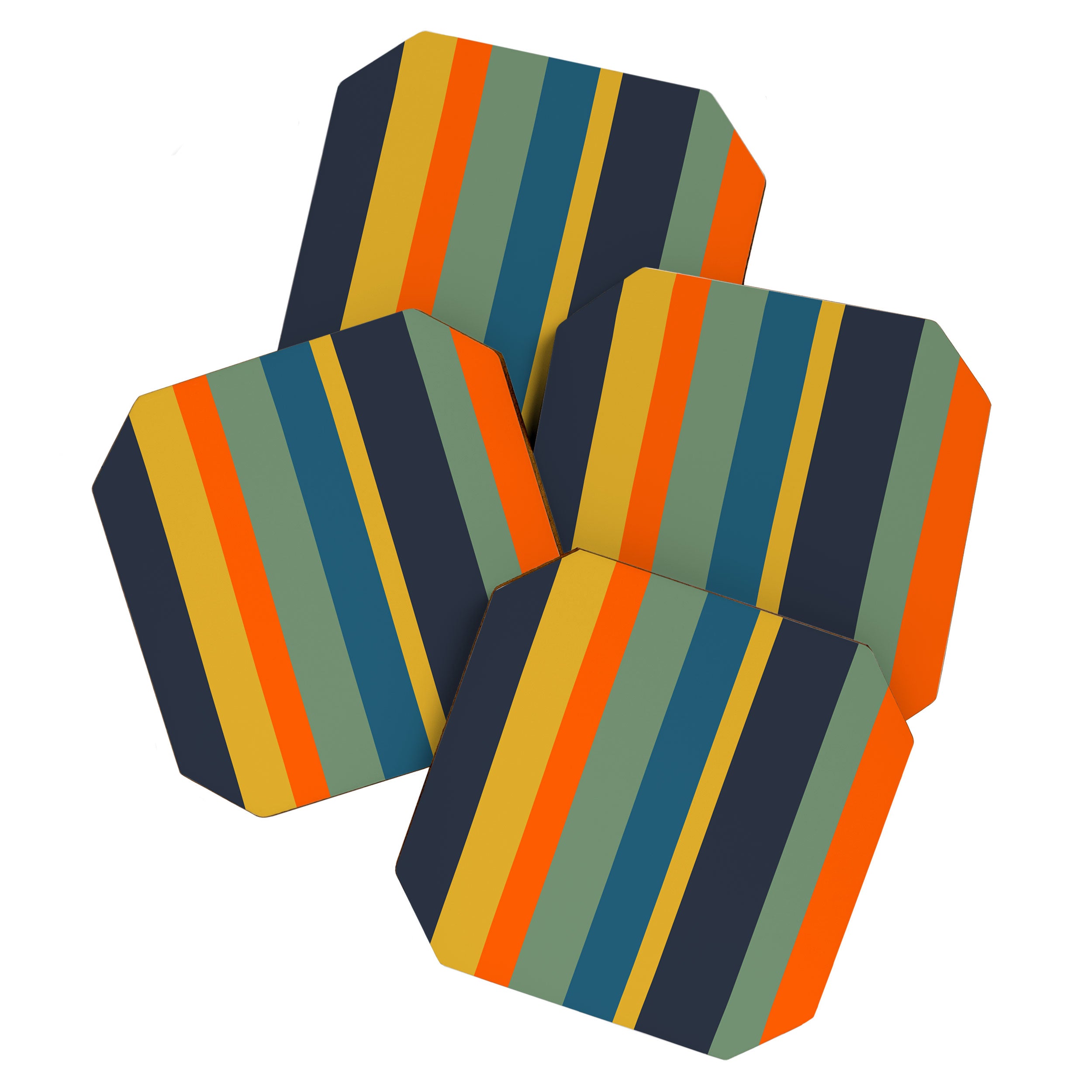 Retro Modern Vertical Stripe Pattern Blue Sage Orange Mustard Coaster Gallery Image 1