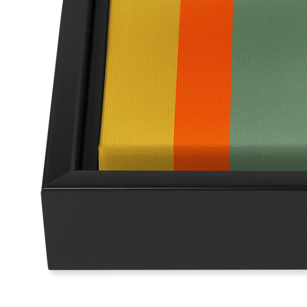 Retro Modern Vertical Stripe Pattern Blue Sage Orange Mustard Framed Canvas Print Gallery Image 3