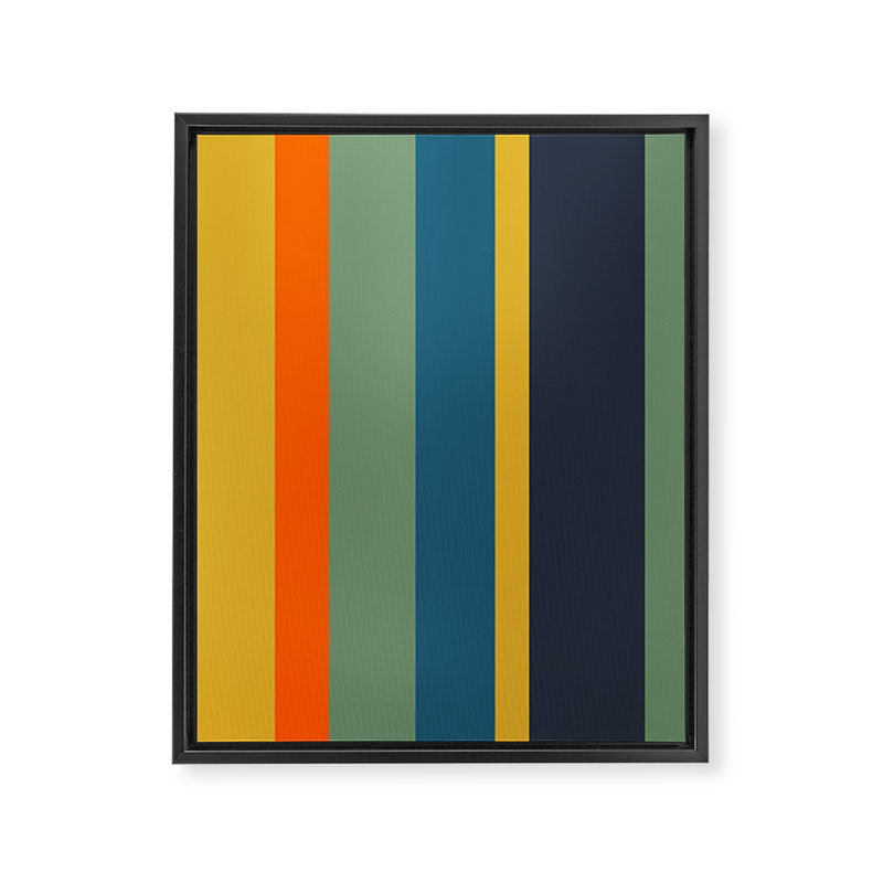 Retro Modern Vertical Stripe Pattern Blue Sage Orange Mustard Framed Canvas Print Gallery Image 8