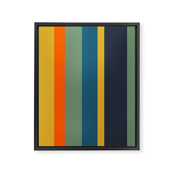 Retro Modern Vertical Stripe Pattern Blue Sage Orange Mustard Framed Canvas Print Gallery Image 1