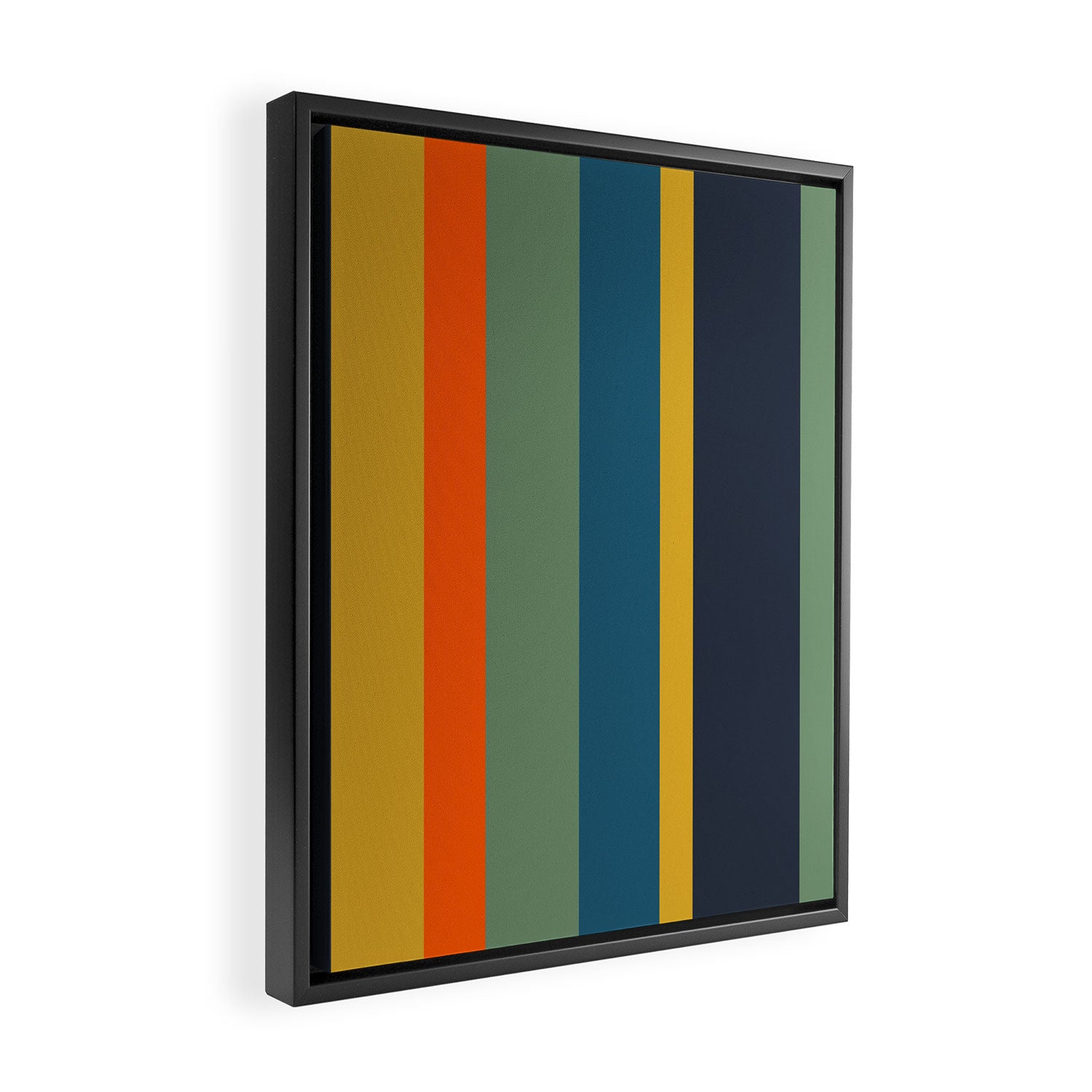 Retro Modern Vertical Stripe Pattern Blue Sage Orange Mustard Framed Canvas Print Gallery Image 2