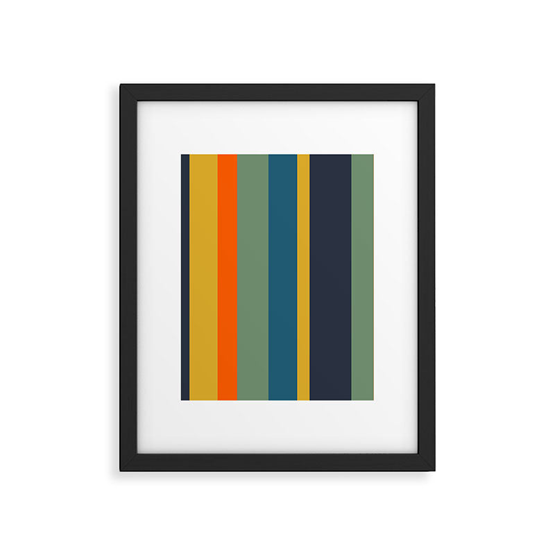Retro Modern Vertical Stripe Pattern Blue Sage Orange Mustard Framed Art Print Gallery Image 6
