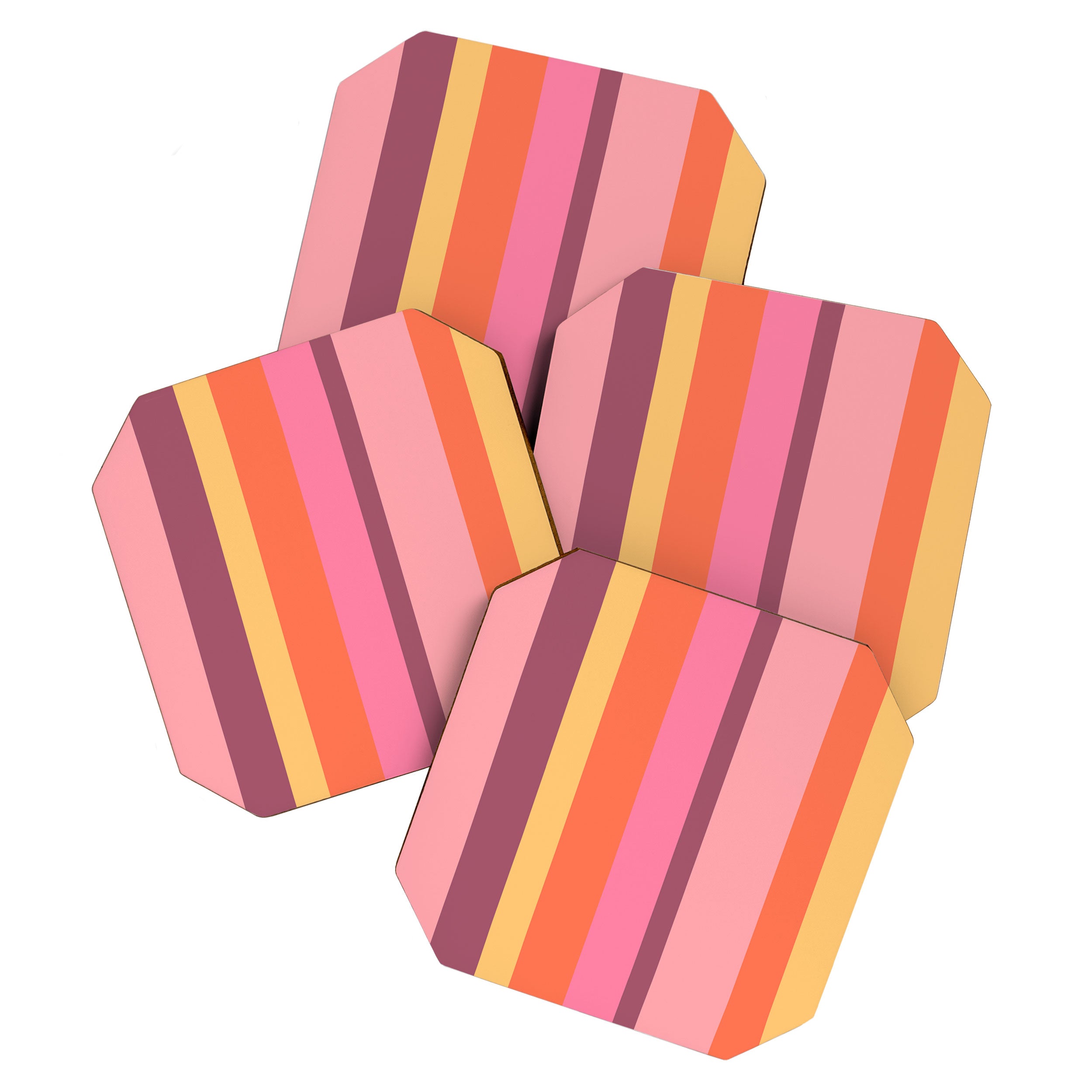 Retro Modern Vertical Stripe Pattern Pink Orange Yellow Purple  Coaster Gallery Image 1
