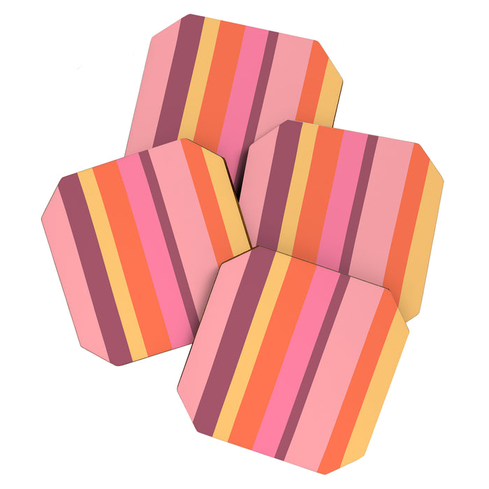 Retro Modern Vertical Stripe Pattern Pink Orange Yellow Purple  Coaster Gallery Image 1