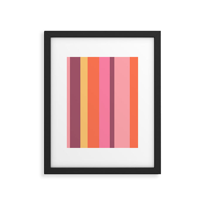 Retro Modern Vertical Stripe Pattern Pink Orange Yellow Purple  Framed Art Print Gallery Image 1