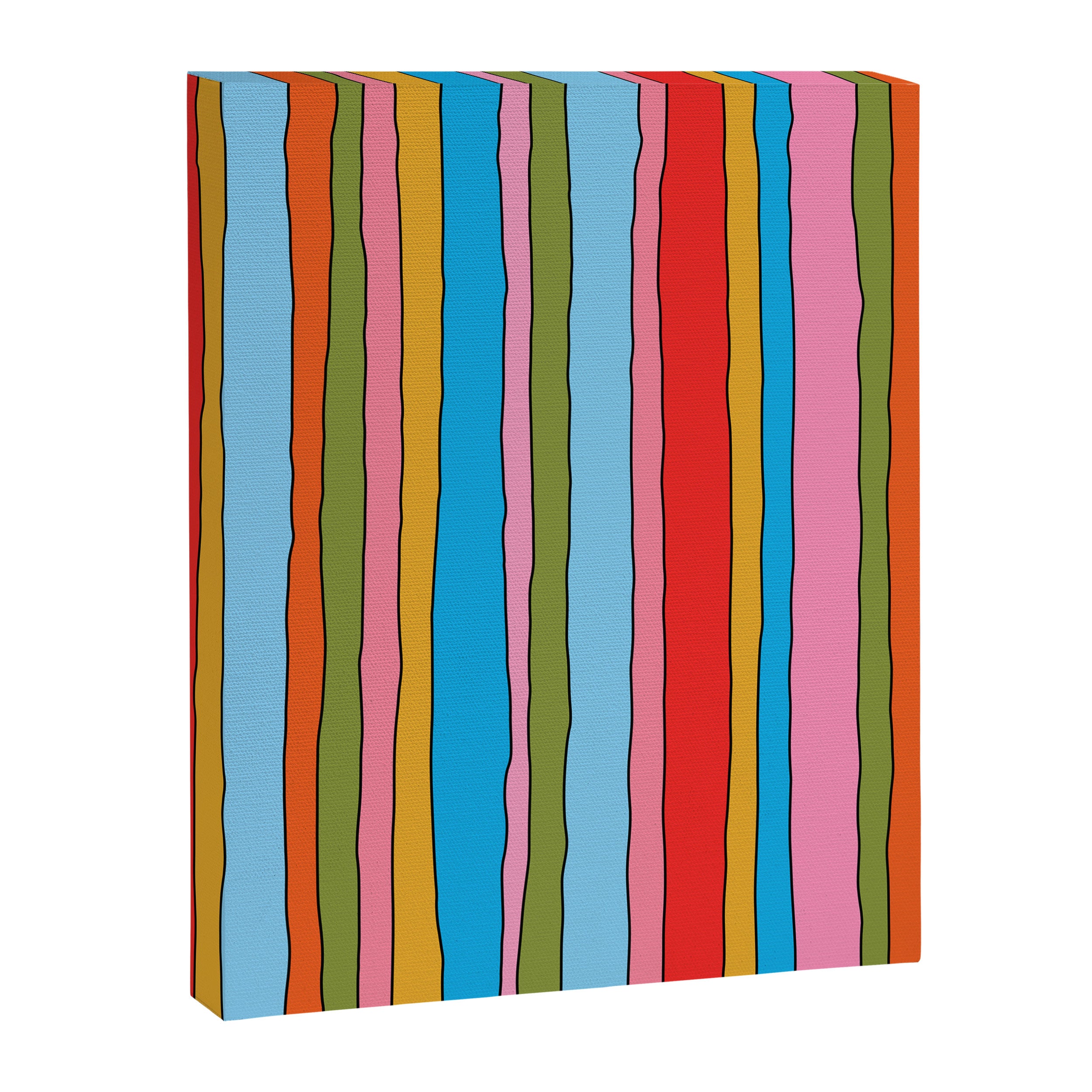 Retro Mood Lined Stripe Pattern Blue Orange Green Pink Mustard Canvas Print Gallery Image 6