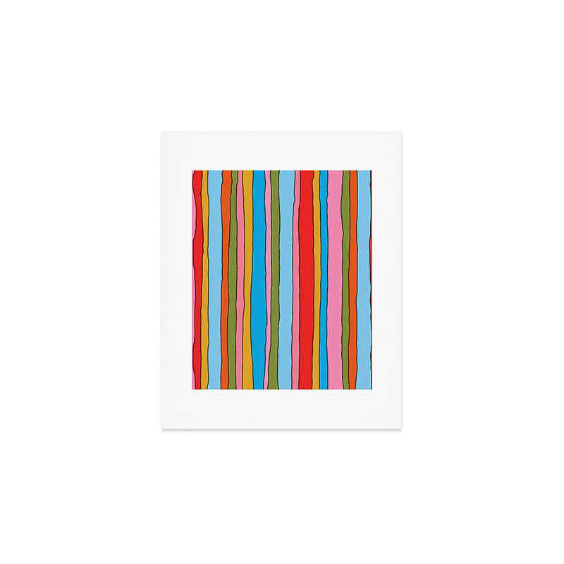 Retro Mood Lined Stripe Pattern Blue Orange Green Pink Mustard Art Print Gallery Image 1