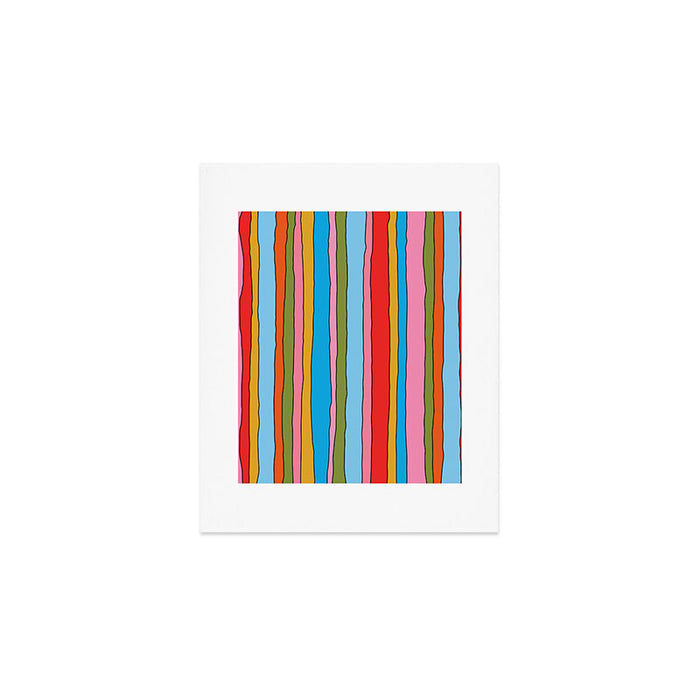 Retro Mood Lined Stripe Pattern Blue Orange Green Pink Mustard Art Print Gallery Image 1