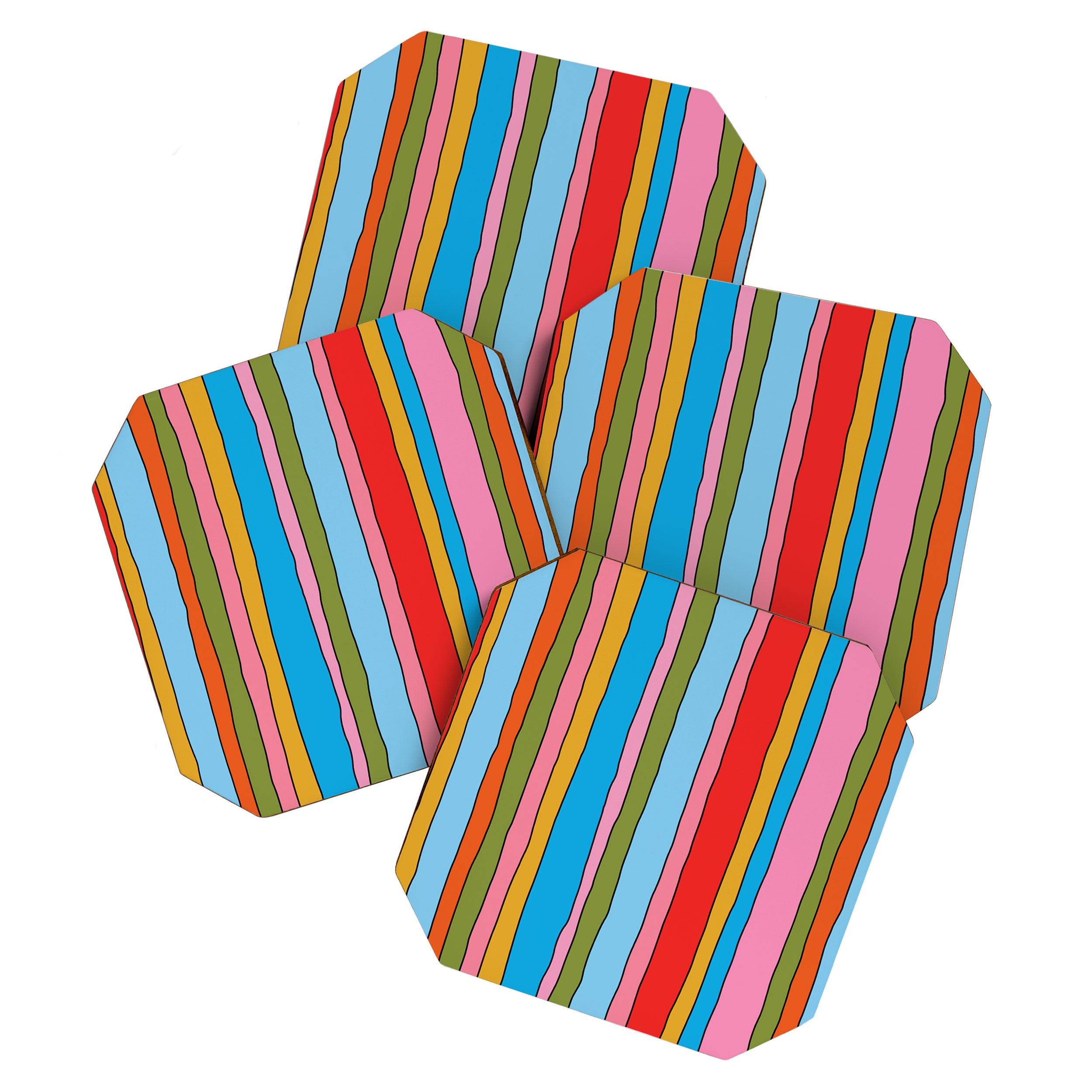 Retro Mood Lined Stripe Pattern Blue Orange Green Pink Mustard Coaster Gallery Image 1
