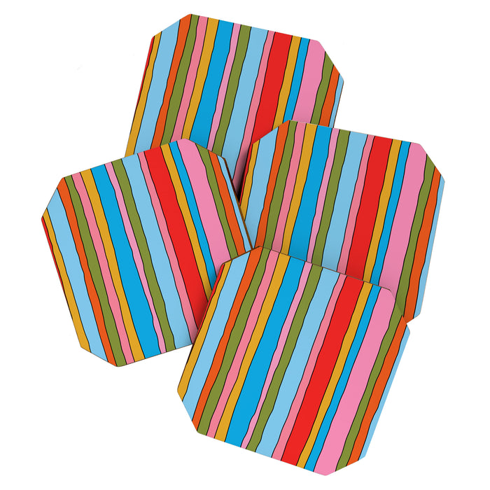 Retro Mood Lined Stripe Pattern Blue Orange Green Pink Mustard Coaster Gallery Image 1
