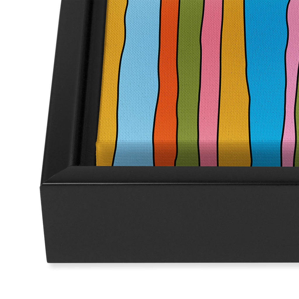 Retro Mood Lined Stripe Pattern Blue Orange Green Pink Mustard Framed Canvas Print Gallery Image 3