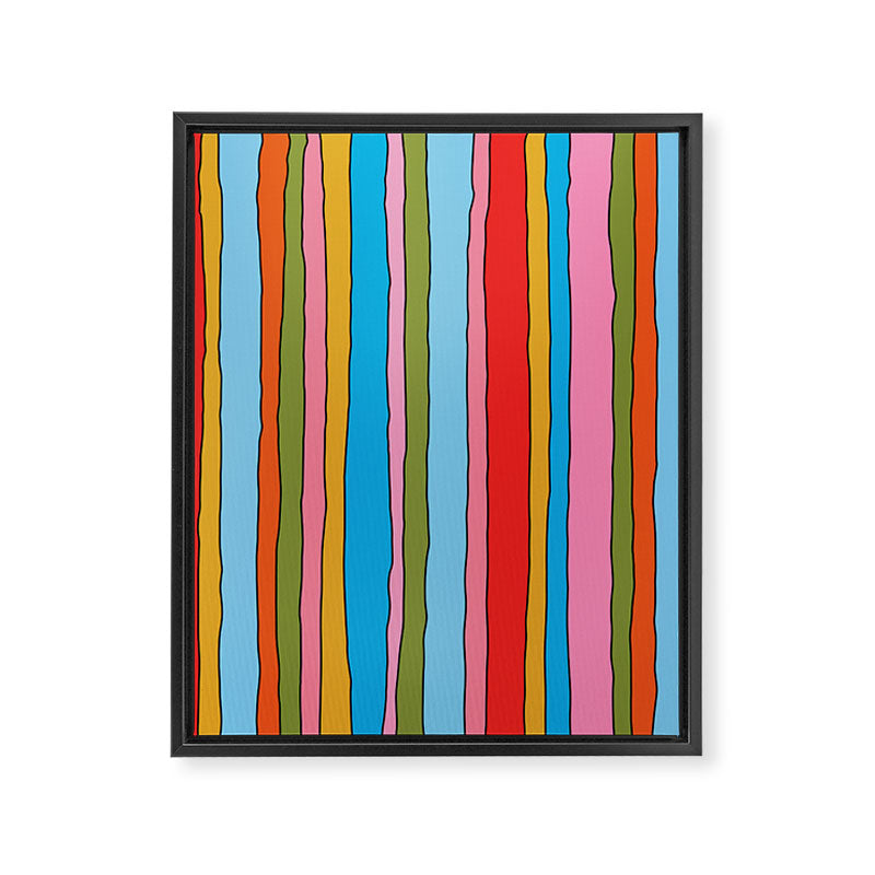 Retro Mood Lined Stripe Pattern Blue Orange Green Pink Mustard Framed Canvas Print Gallery Image 6