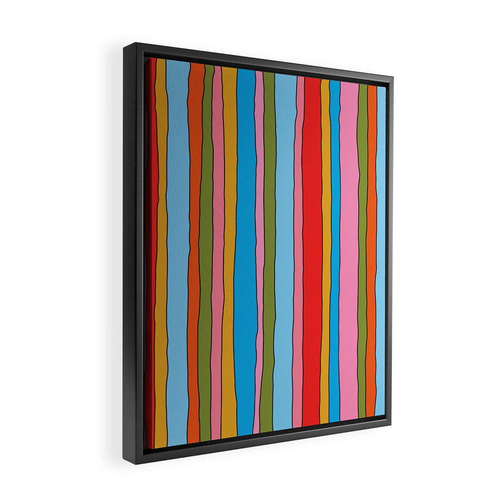 Retro Mood Lined Stripe Pattern Blue Orange Green Pink Mustard Framed Canvas Print Gallery Image 2