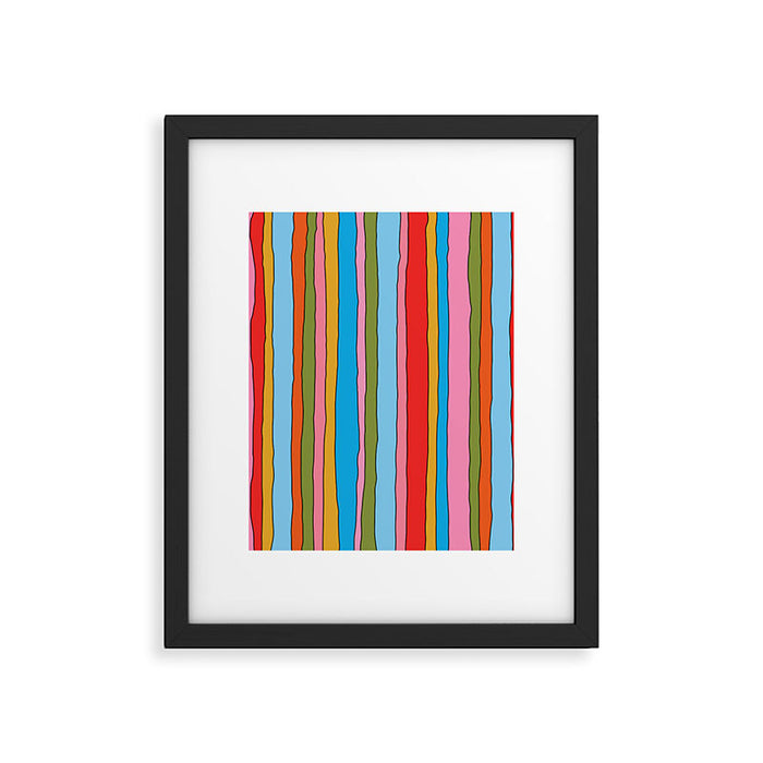 Retro Mood Lined Stripe Pattern Blue Orange Green Pink Mustard Framed Art Print Gallery Image 1