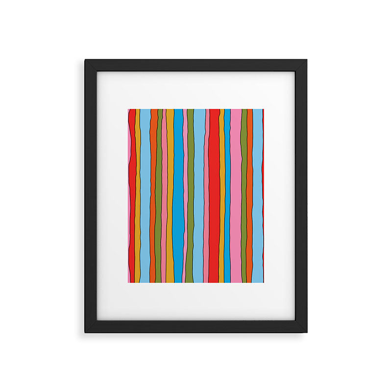 Retro Mood Lined Stripe Pattern Blue Orange Green Pink Mustard Framed Art Print Gallery Image 5