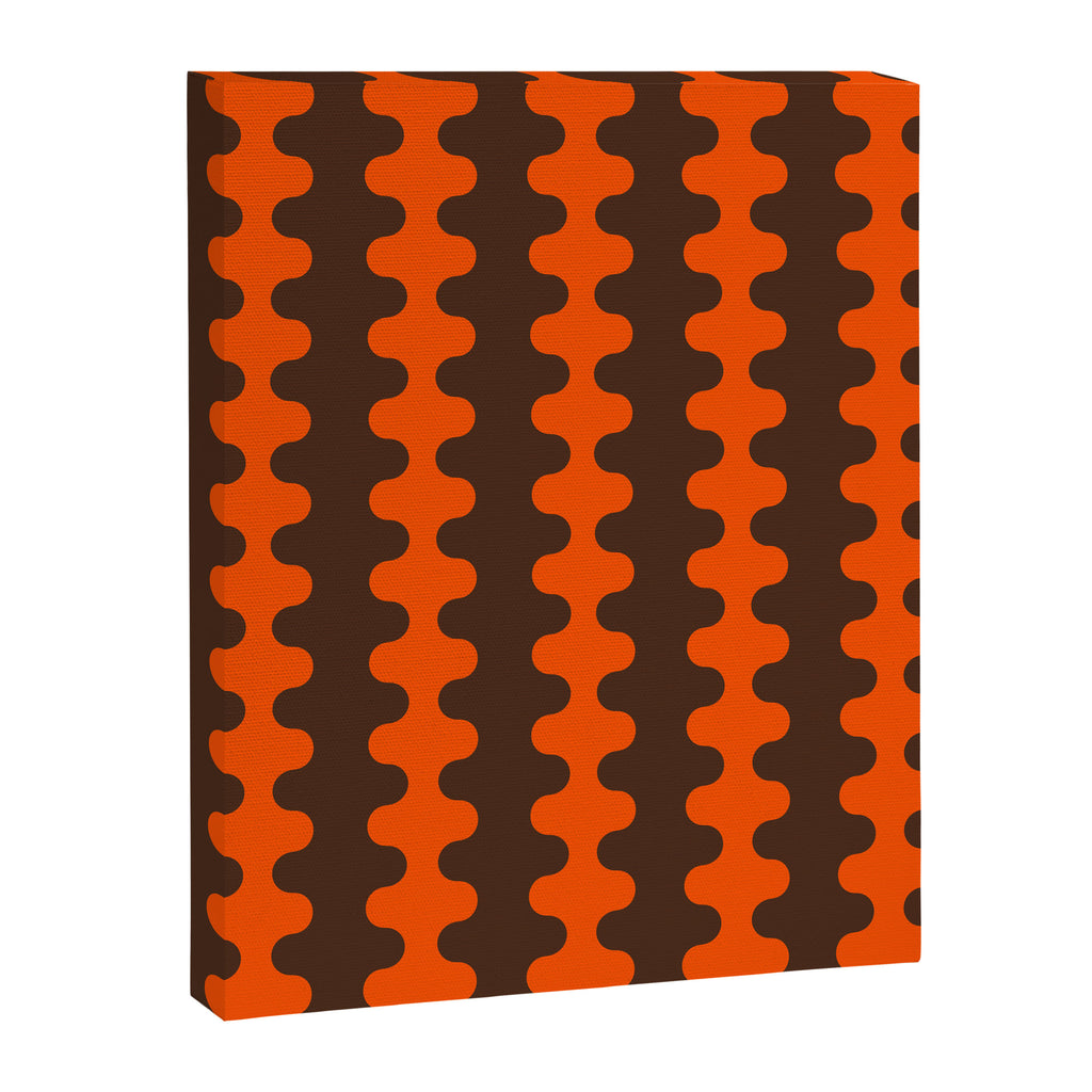 Retro Ogee A-Go-Go Vertical Stripes Pop Pattern in 70s Orange and Dark Brown Canvas Print Gallery Image 8