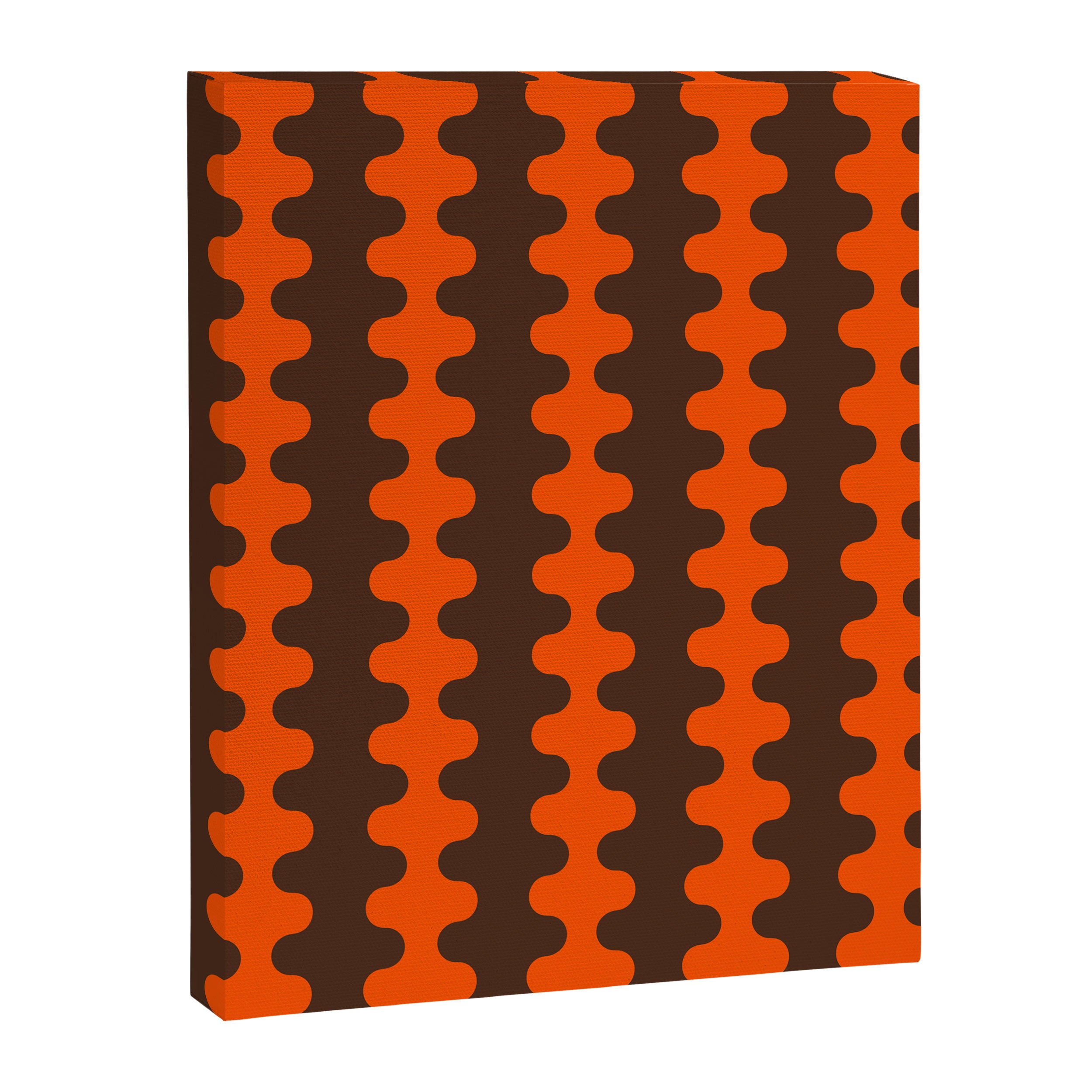 Retro Ogee A-Go-Go Vertical Stripes Pop Pattern in 70s Orange and Dark Brown Canvas Print Gallery Image 8