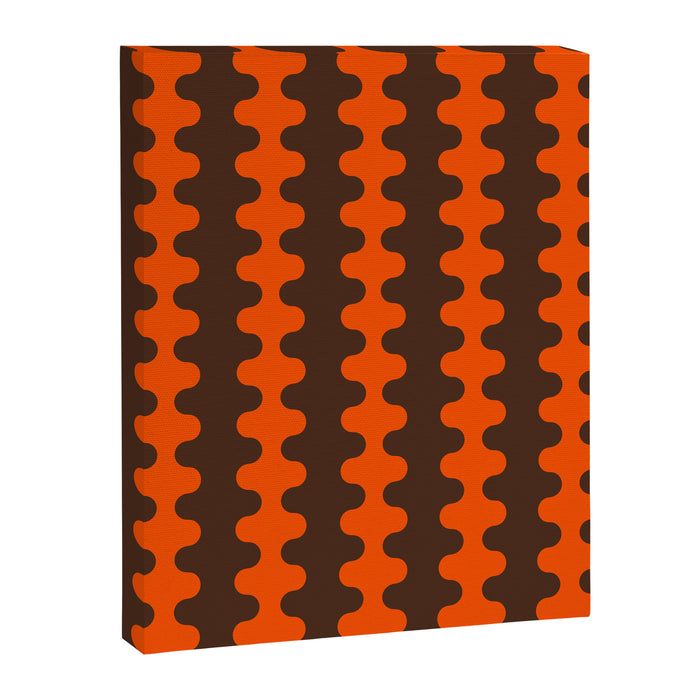 Retro Ogee A-Go-Go Vertical Stripes Pop Pattern in 70s Orange and Dark Brown Canvas Print Gallery Image 1