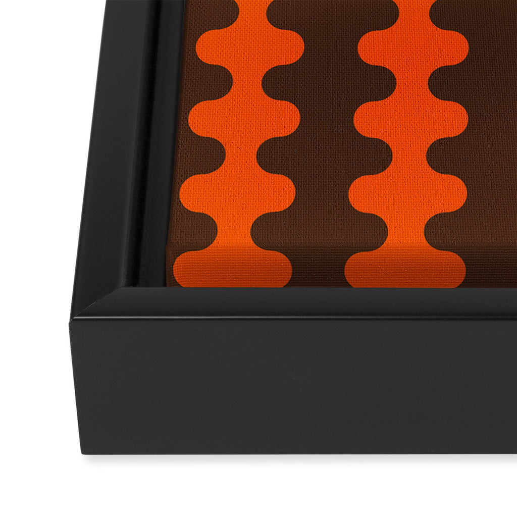 Retro Ogee A-Go-Go Vertical Stripes Pop Pattern in 70s Orange and Dark Brown Framed Canvas Print Gallery Image 3