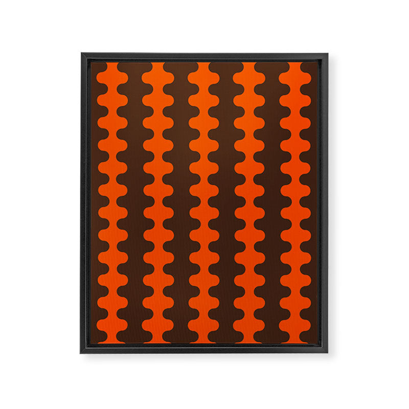 Retro Ogee A-Go-Go Vertical Stripes Pop Pattern in 70s Orange and Dark Brown Framed Canvas Print Gallery Image 8