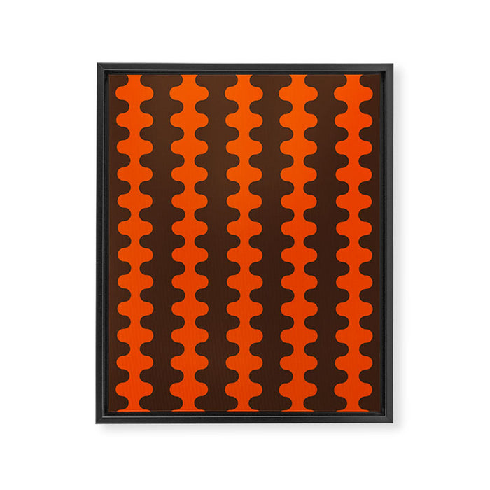 Retro Ogee A-Go-Go Vertical Stripes Pop Pattern in 70s Orange and Dark Brown Framed Canvas Print Gallery Image 1
