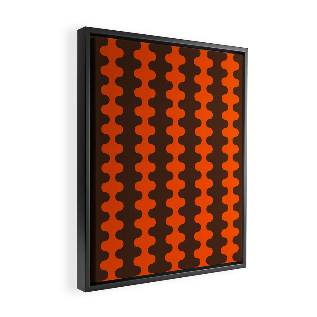 Retro Ogee A-Go-Go Vertical Stripes Pop Pattern in 70s Orange and Dark Brown Framed Canvas Print Gallery Image 2