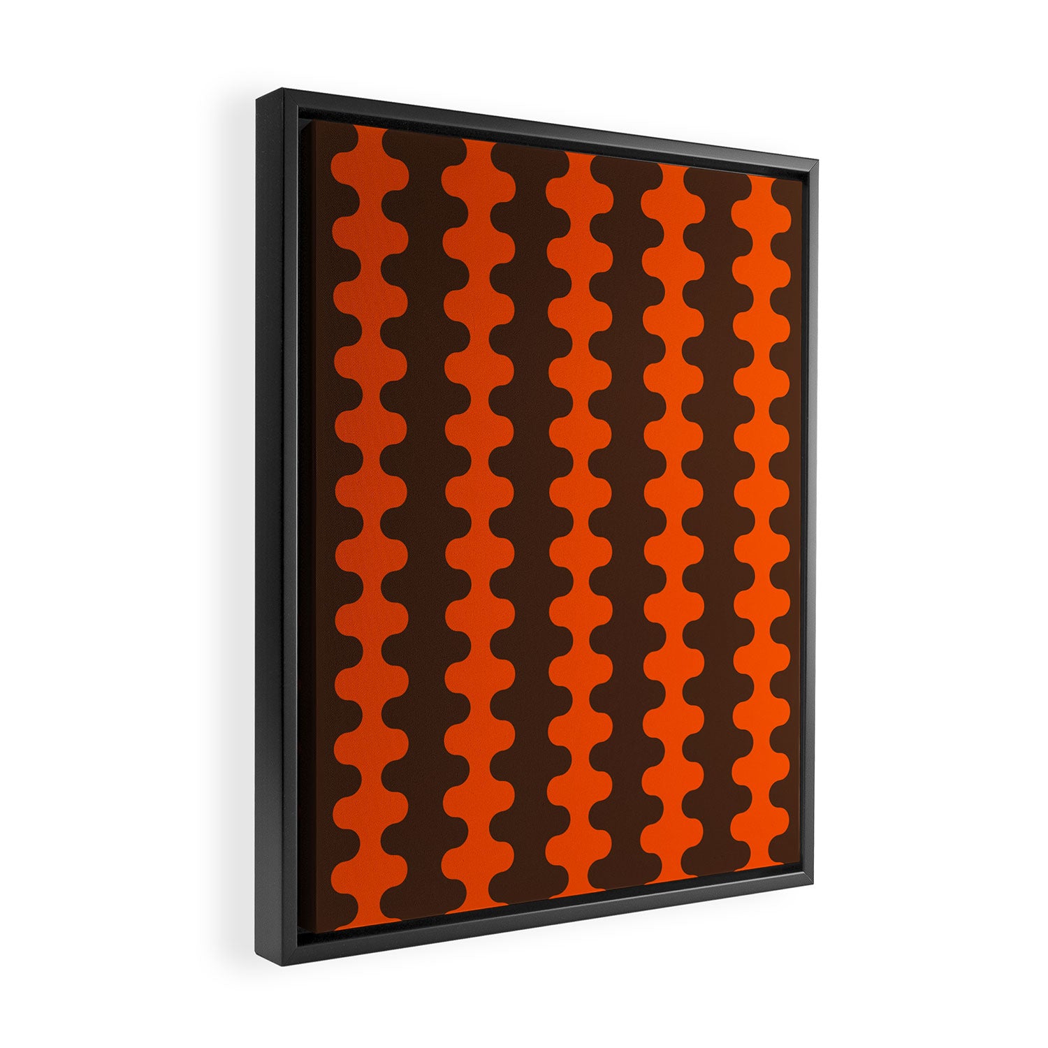 Retro Ogee A-Go-Go Vertical Stripes Pop Pattern in 70s Orange and Dark Brown Framed Canvas Print Gallery Image 2