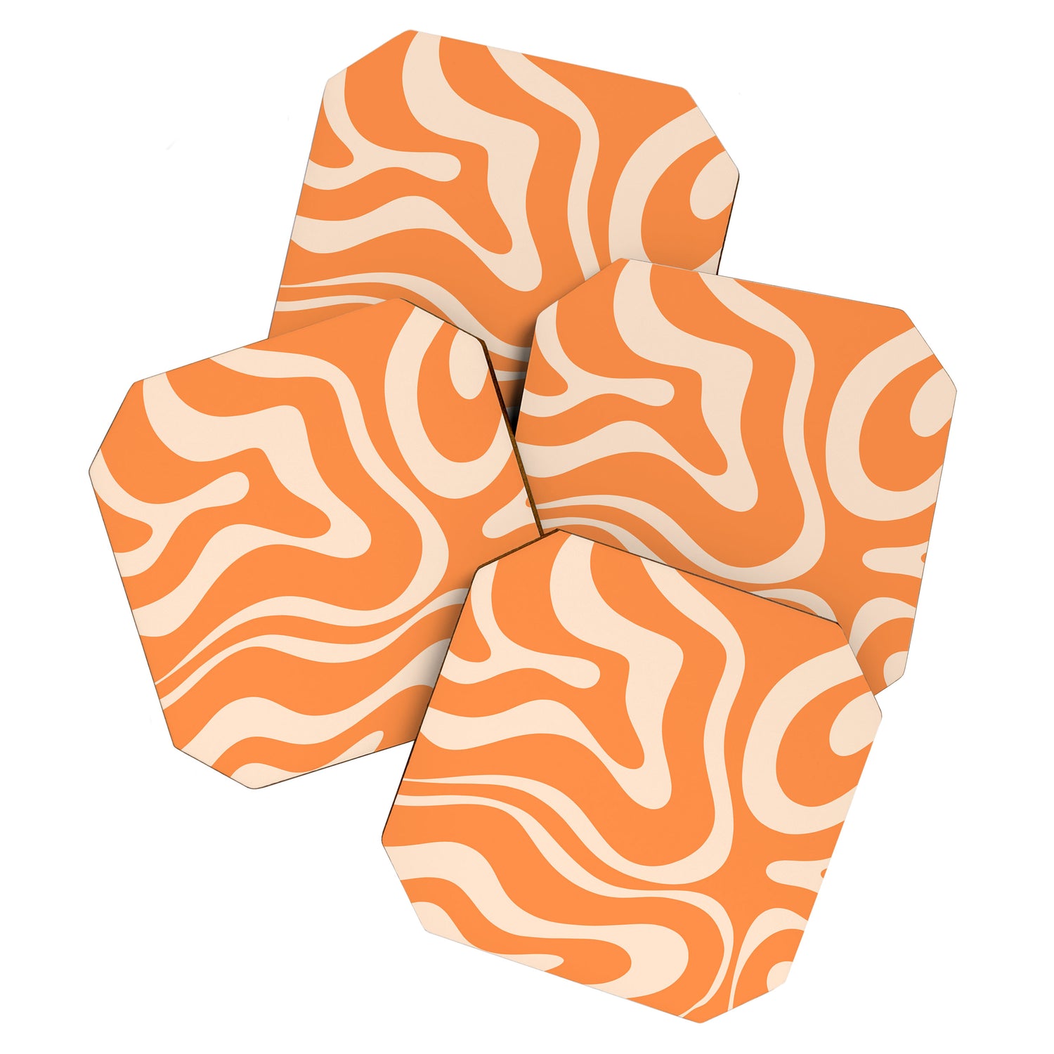 Retro Orange Modern Liquid Swirl Abstract Pattern Square Coaster Gallery Image 1