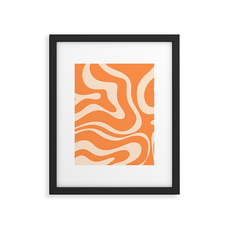 Retro Orange Modern Liquid Swirl Abstract Pattern Square Framed Art Print Gallery Image 6