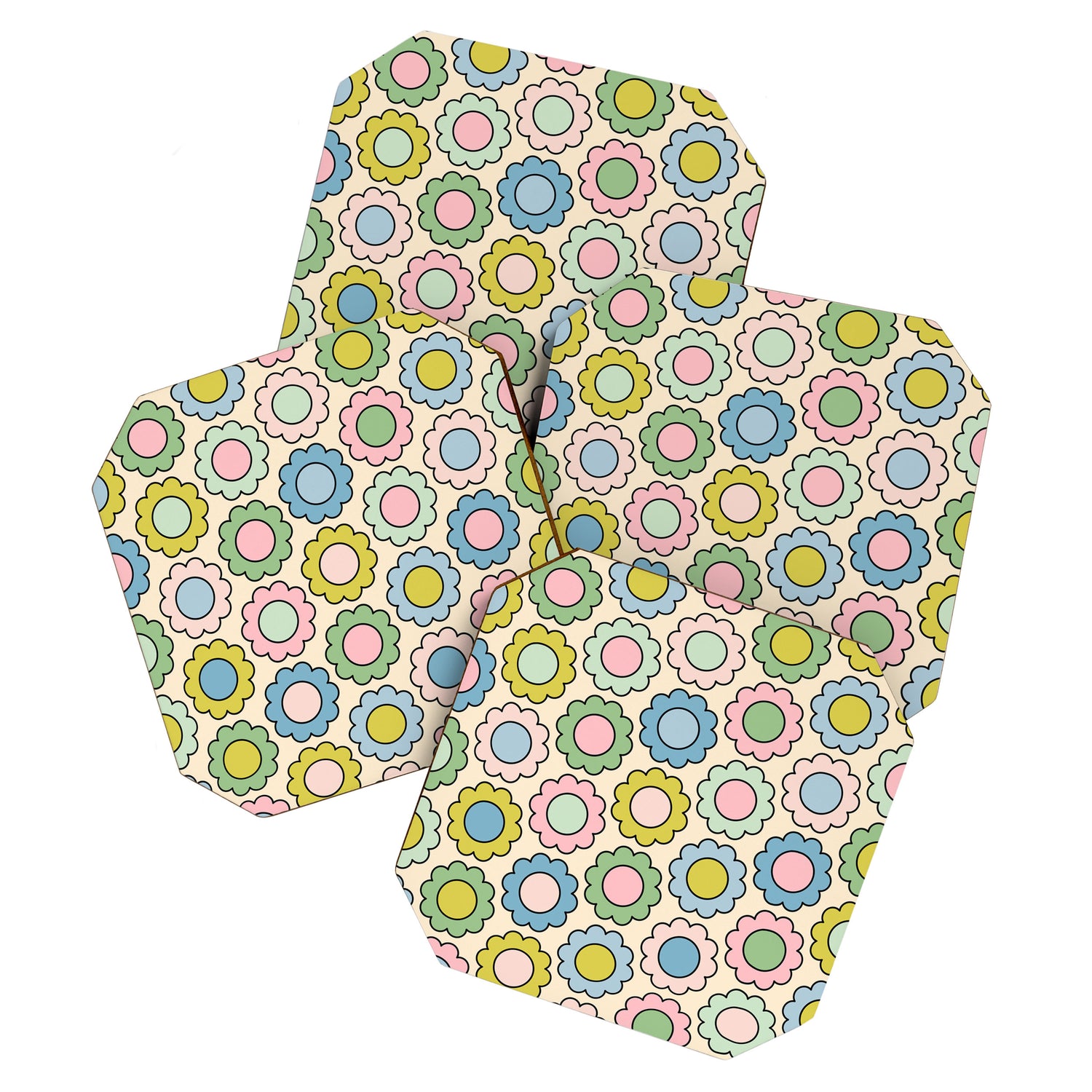 Retro Pastel Flowers Happy Spring Pattern Coaster Gallery Image 1