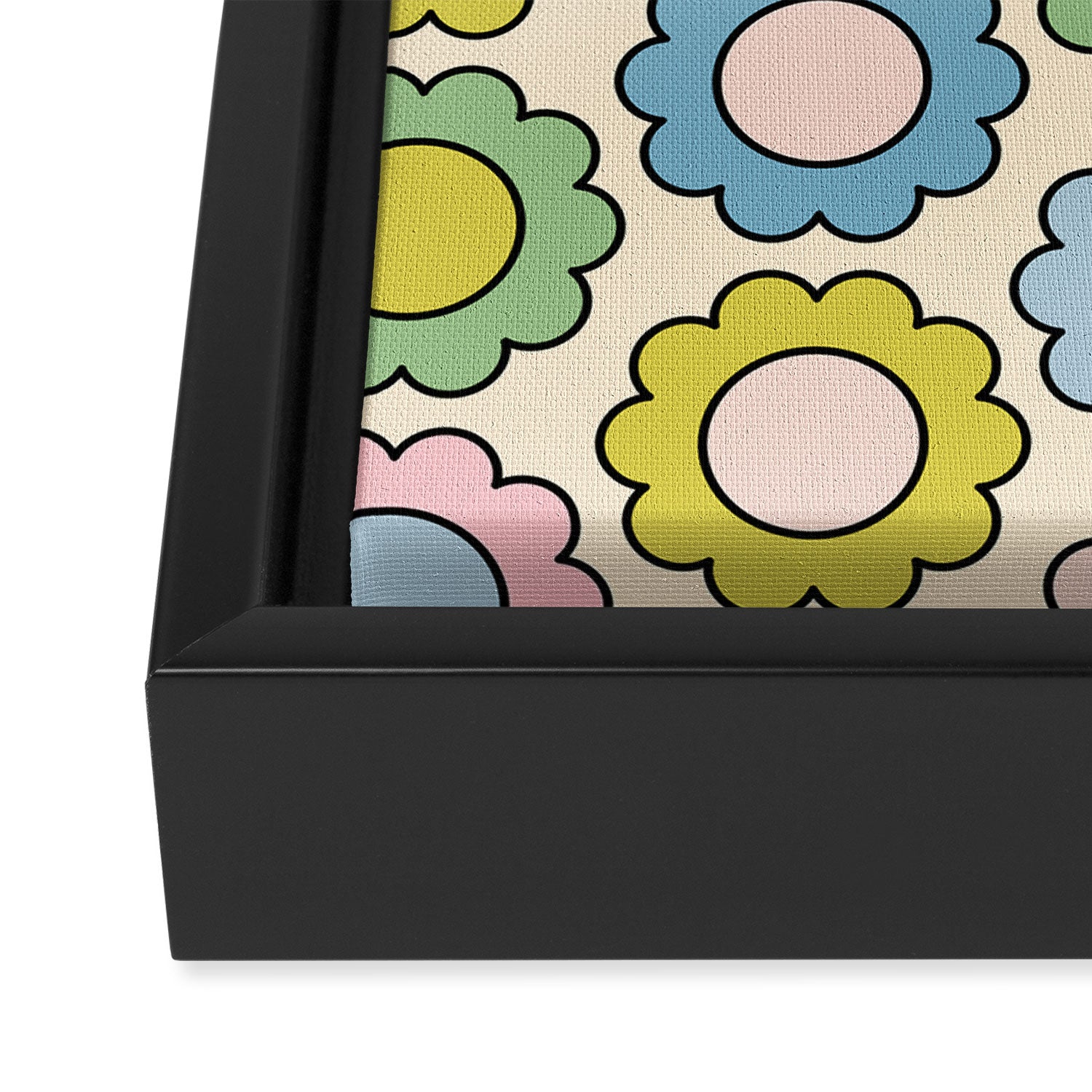 Retro Pastel Flowers Happy Spring Pattern Framed Canvas Print Gallery Image 3