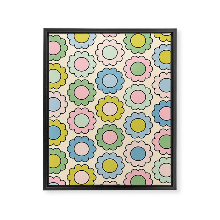 Retro Pastel Flowers Happy Spring Pattern Framed Canvas Print Gallery Image 1