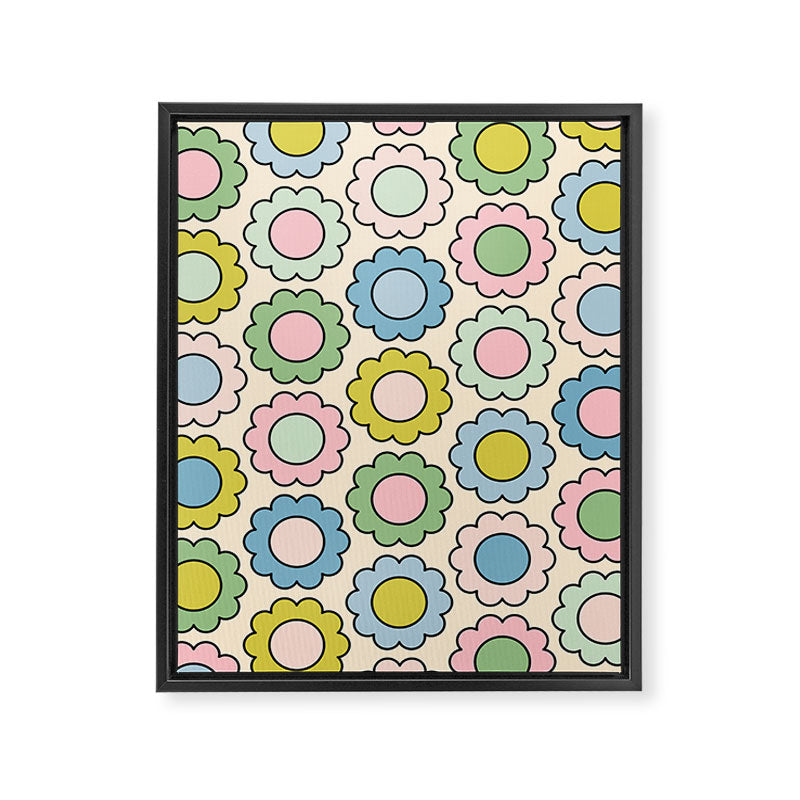Retro Pastel Flowers Happy Spring Pattern Framed Canvas Print Gallery Image 8