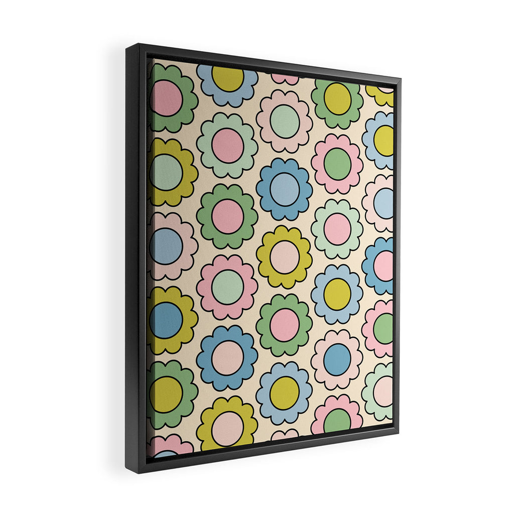 Retro Pastel Flowers Happy Spring Pattern Framed Canvas Print Gallery Image 2