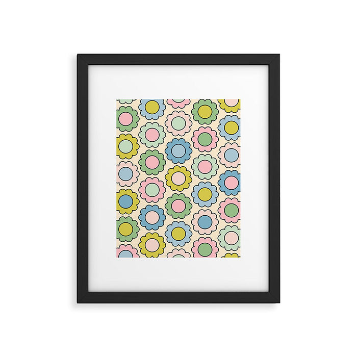 Retro Pastel Flowers Happy Spring Pattern Framed Art Print Gallery Image 1