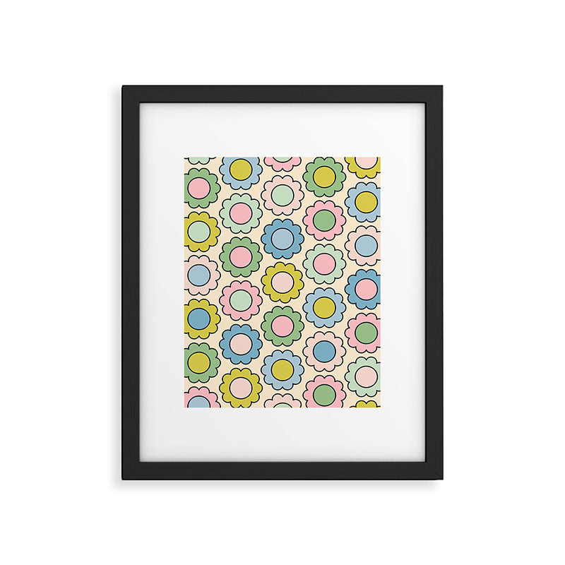 Retro Pastel Flowers Happy Spring Pattern Framed Art Print Gallery Image 6