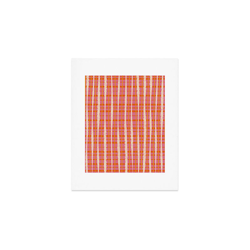 Retro Picnic Irregular Striped Watercolor Pattern in Thulian Pink and Orange Art Print Gallery Image 1