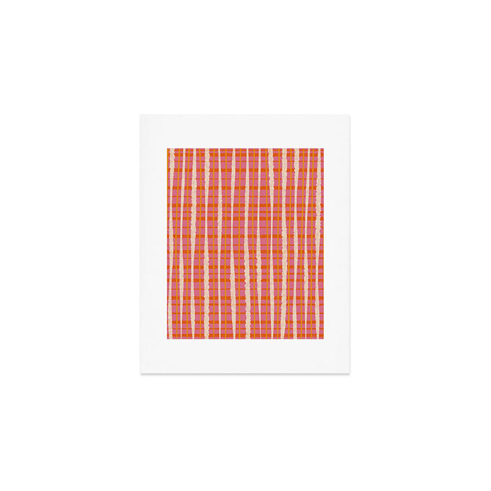 Retro Picnic Irregular Striped Watercolor Pattern in Thulian Pink and Orange Art Print Gallery Image 1